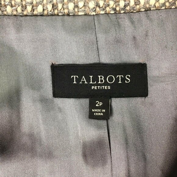 Talbots 2P Gray Tweed Moto Jacket Blazer Full Zip Wool Blend Pockets Metallic - Picture 11 of 14